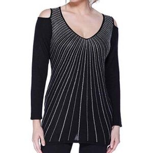 NWT! Fontana Crystal Embellished Cold Shoulder Tunic Sweater XL